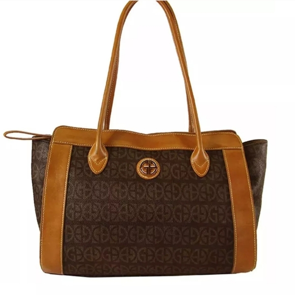 Giani Bernini Handbags - Giani Bernini Signature Browm Faux Leather Large Shoulder bag